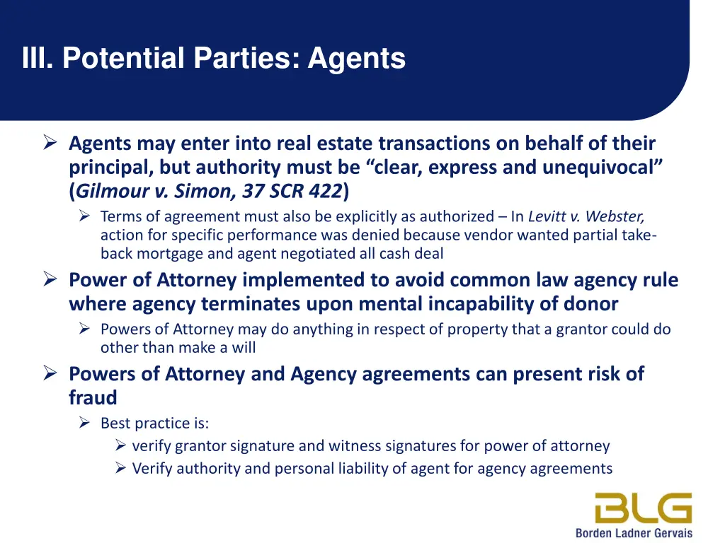 iii potential parties agents