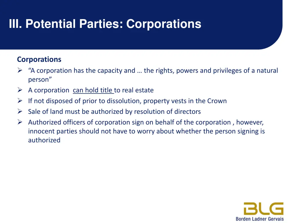 iii potential parties corporations