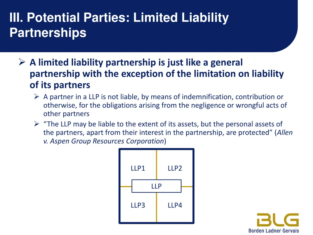 iii potential parties limited liability