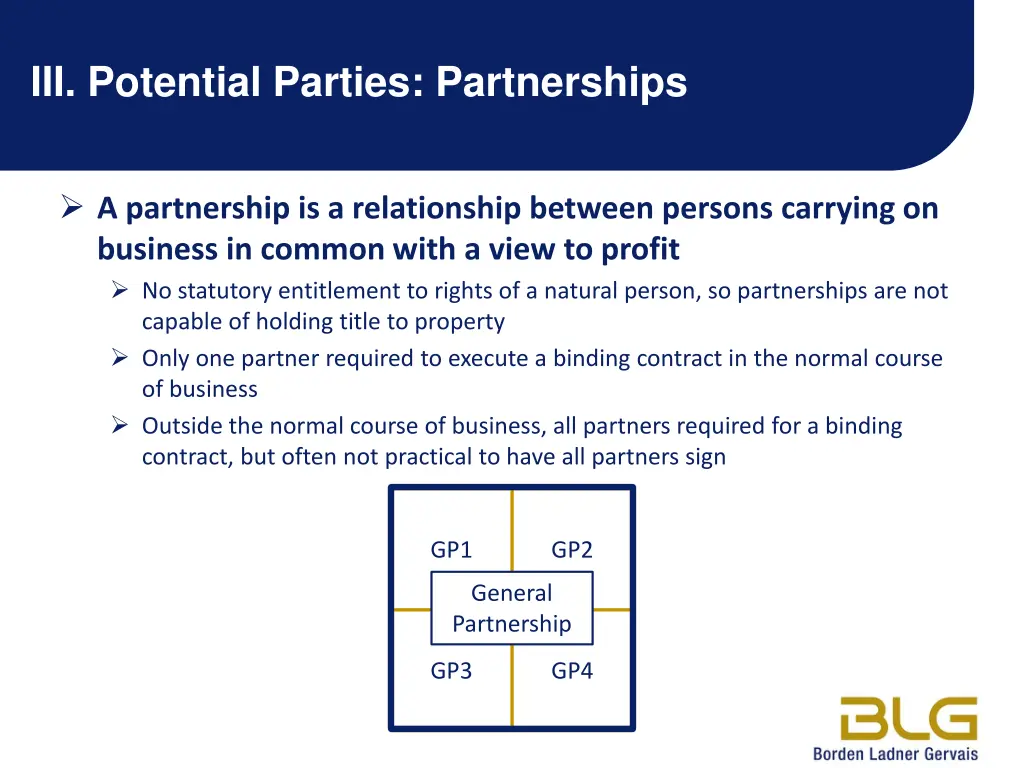 iii potential parties partnerships