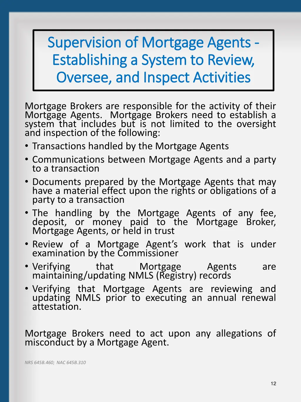 supervision of mortgage agents supervision 1