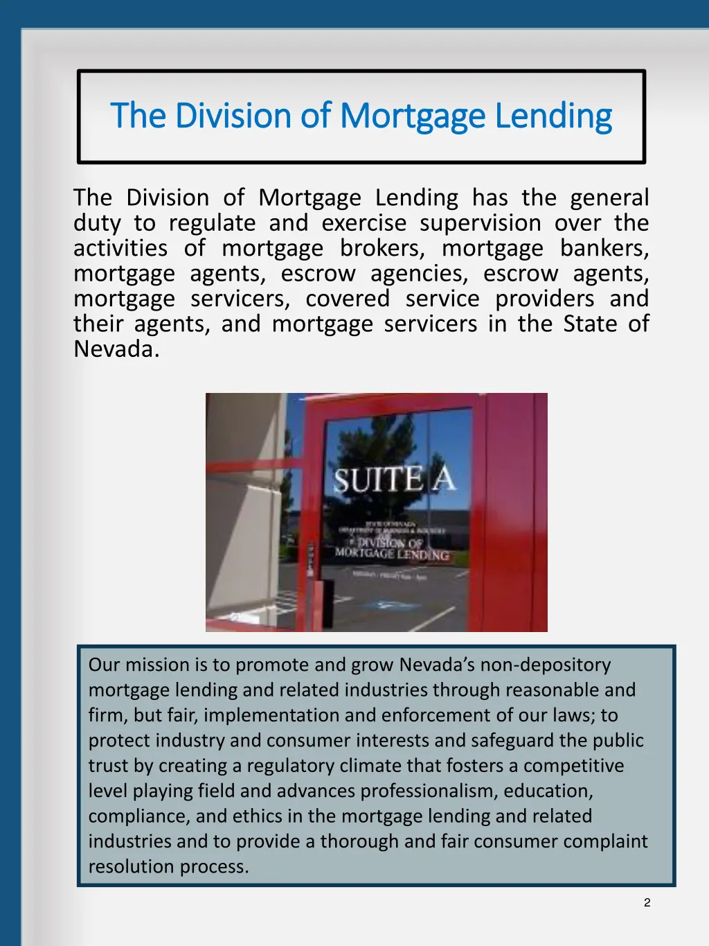 the division of mortgage lending the division