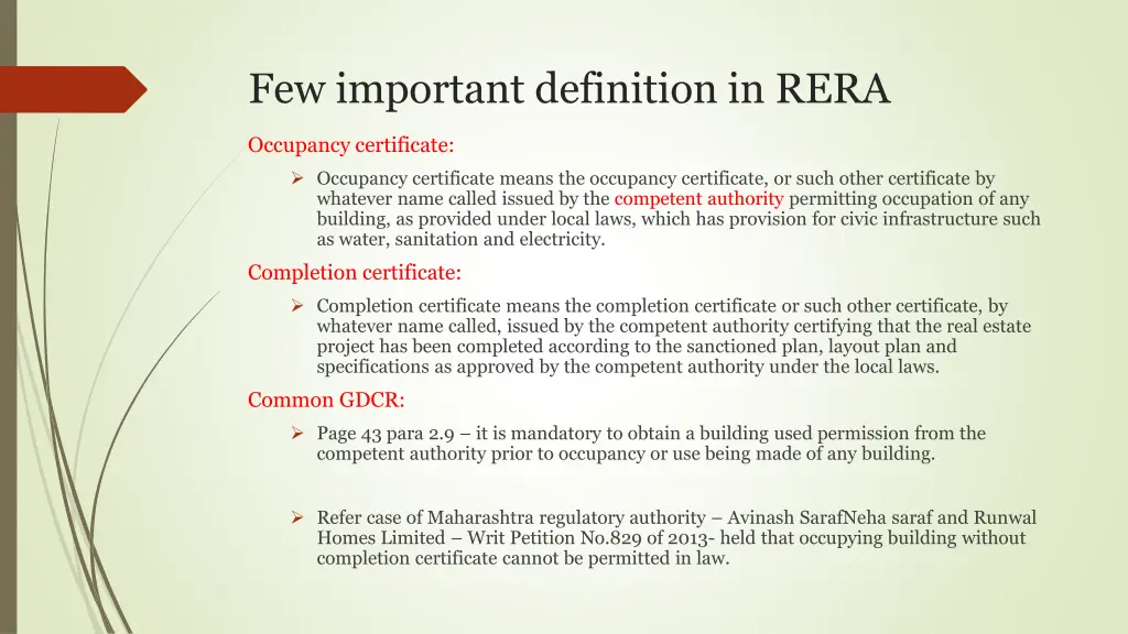 few important definition in rera