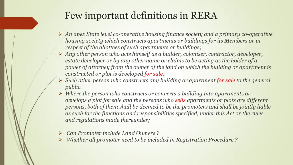 few important definitions in rera 1