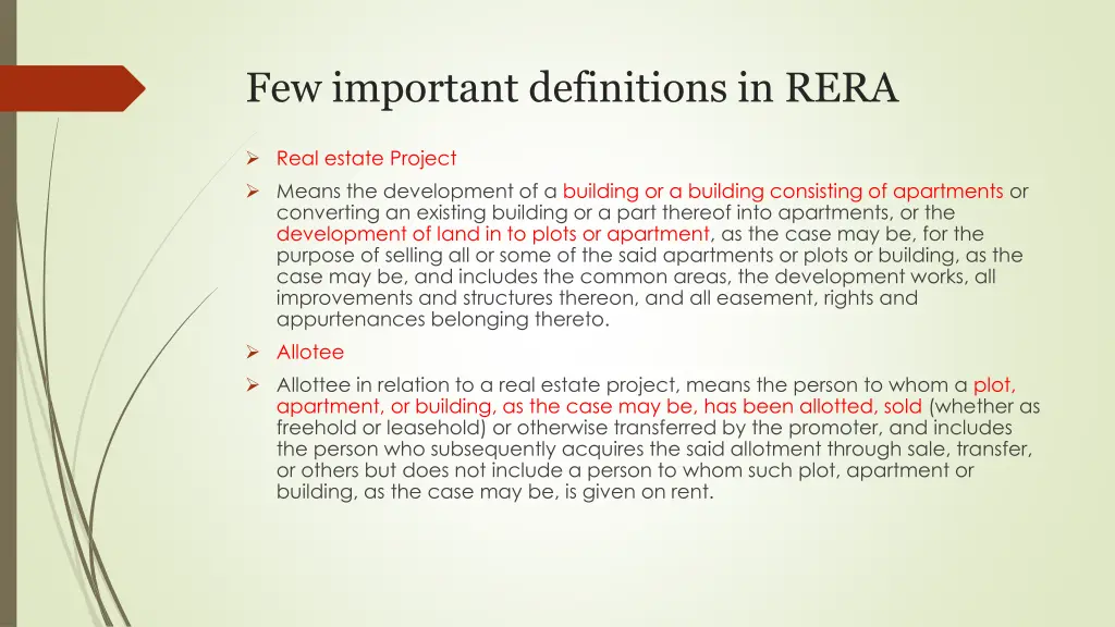 few important definitions in rera 2