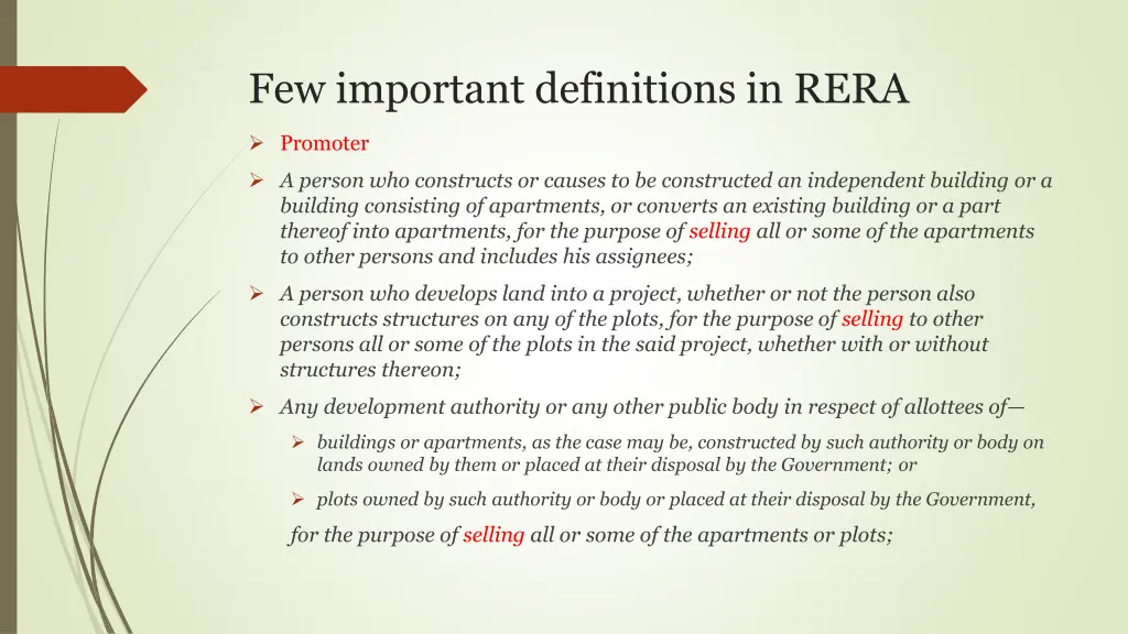 few important definitions in rera