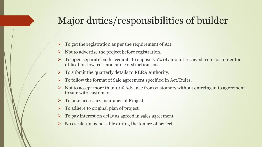 major duties responsibilities of builder