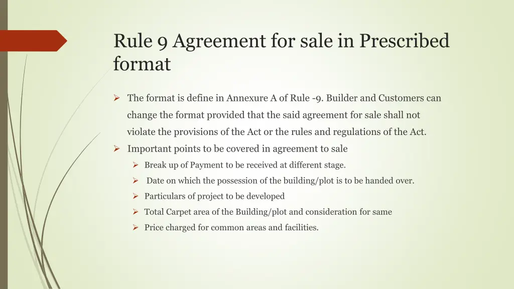 rule 9 agreement for sale in prescribed format