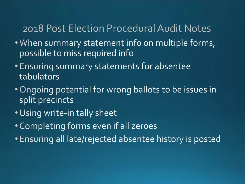 2018 post election procedural audit notes when