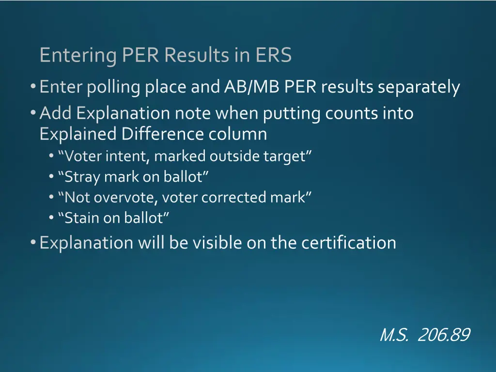 entering per results in ers