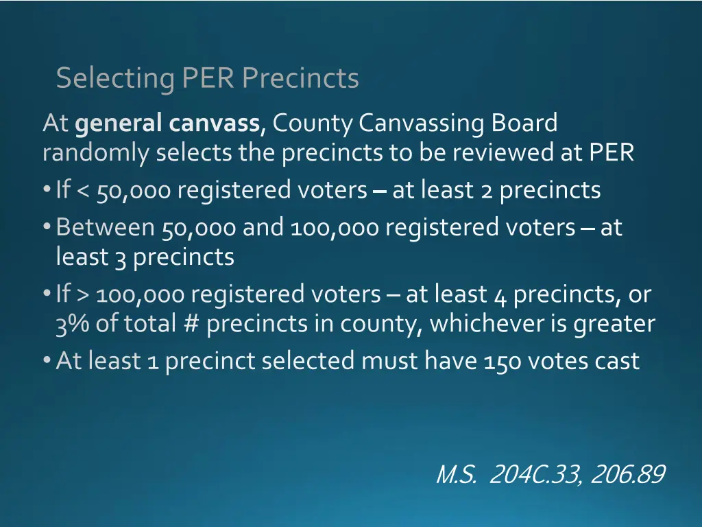 selecting per precincts