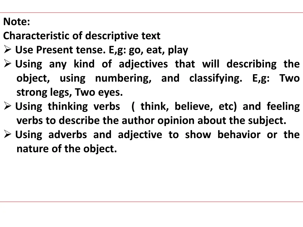 note characteristic of descriptive text