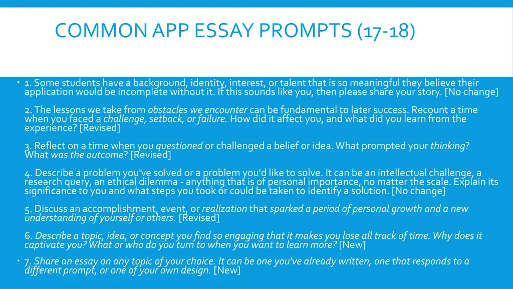 common app essay prompts 17 18