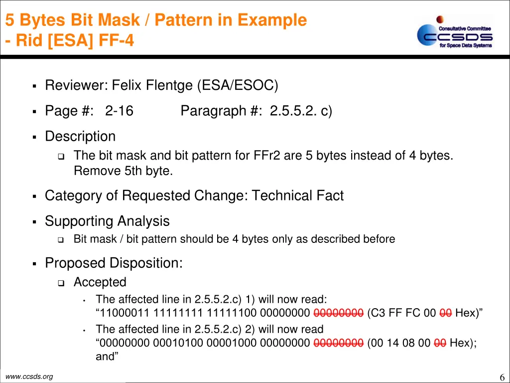 5 bytes bit mask pattern in example rid esa ff 4