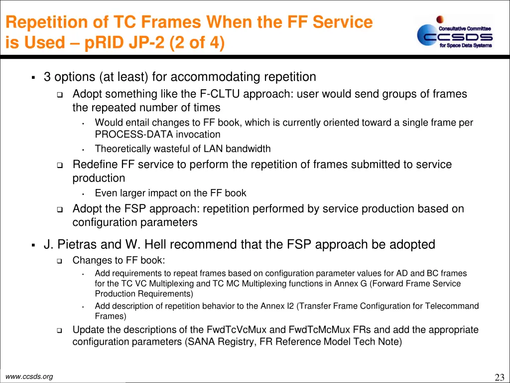 repetition of tc frames when the ff service 1