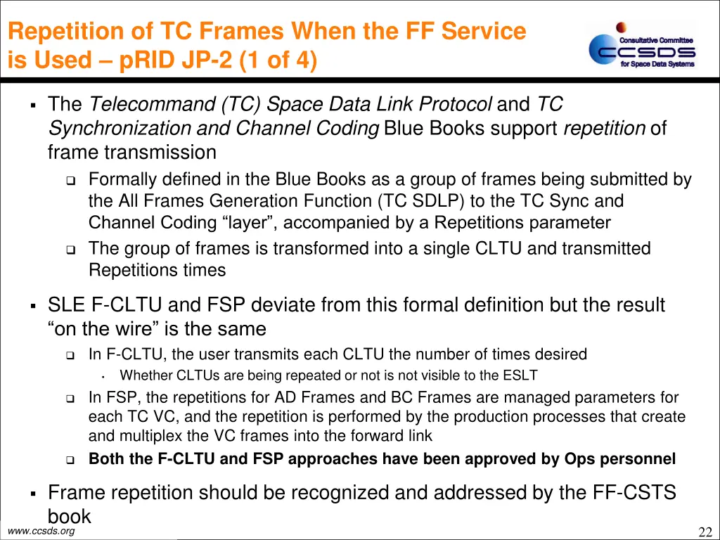 repetition of tc frames when the ff service