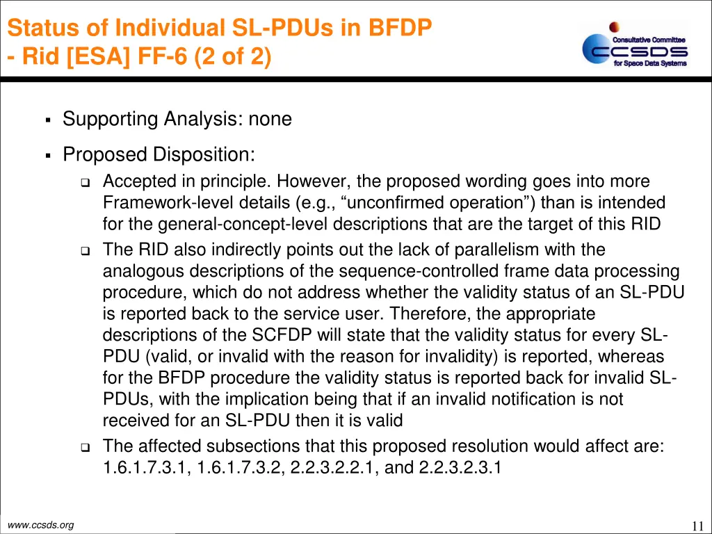 status of individual sl pdus in bfdp 1