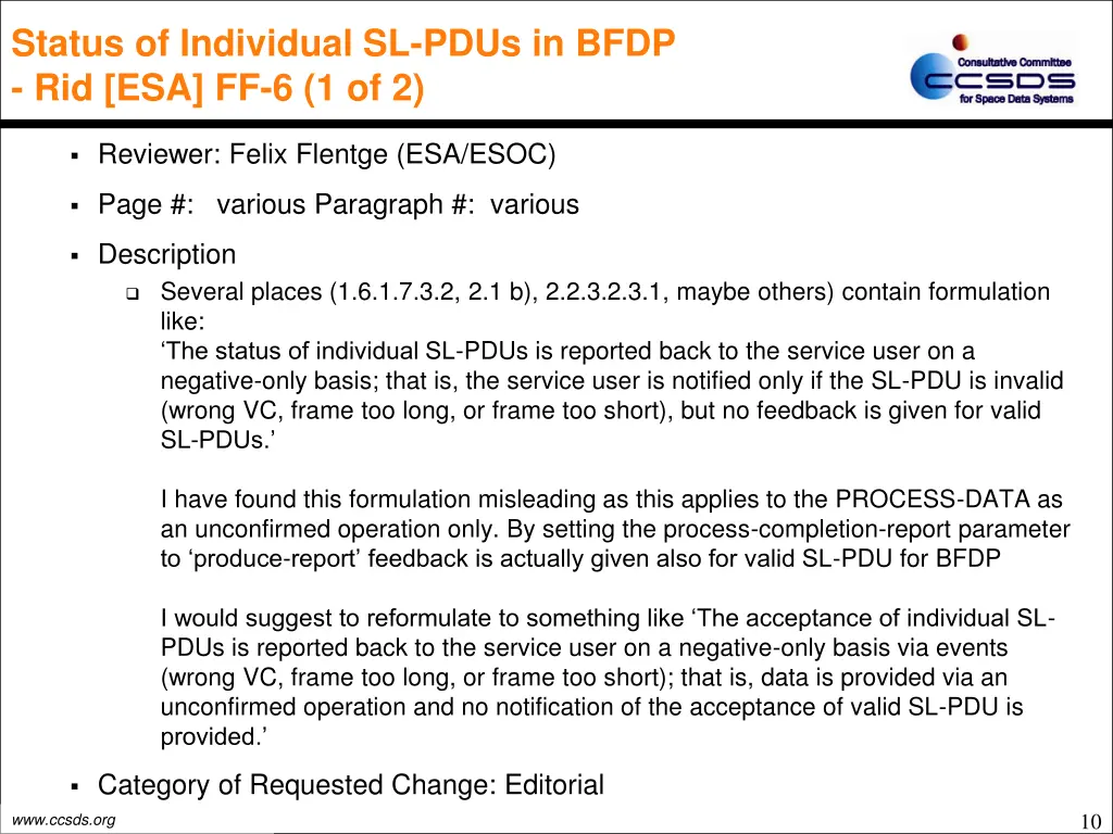 status of individual sl pdus in bfdp