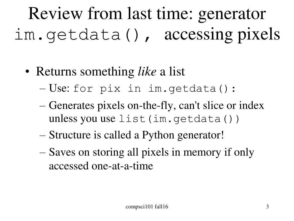 review from last time generator im getdata