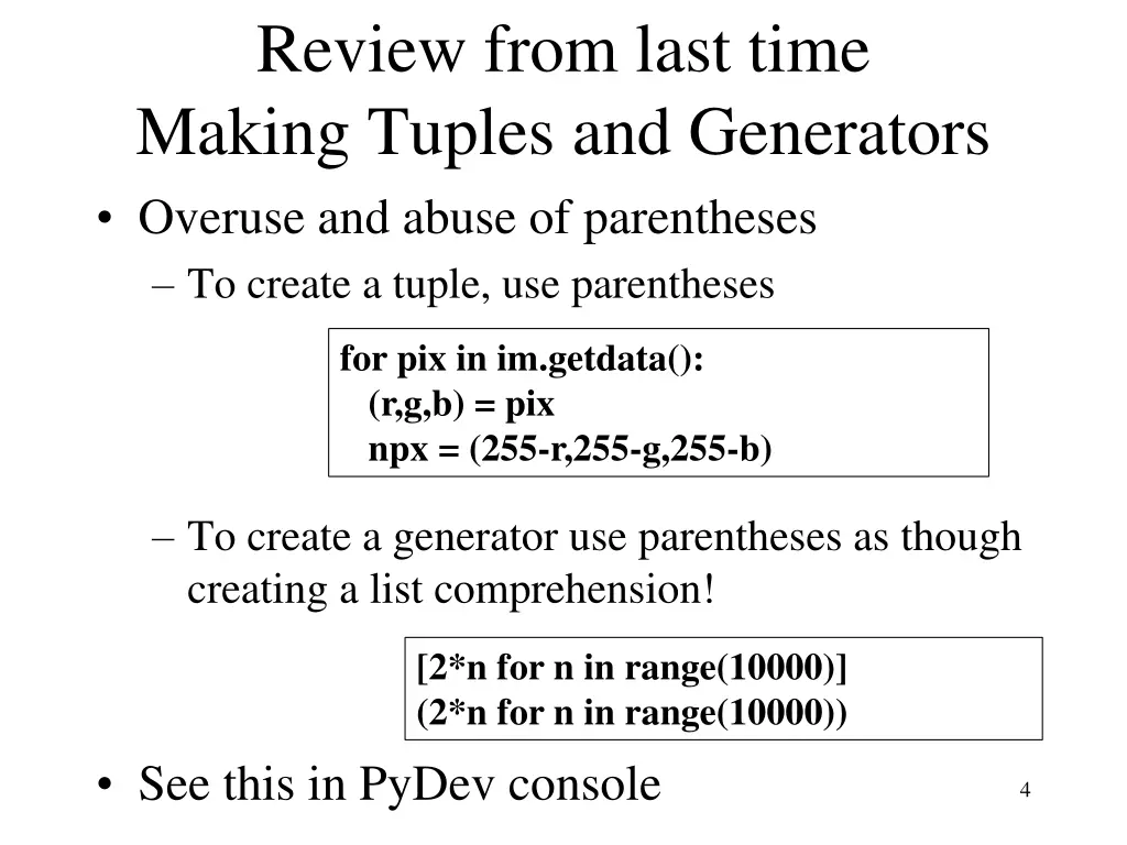 review from last time making tuples