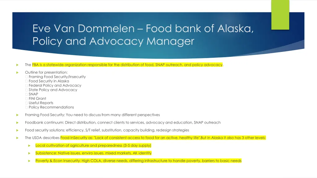 eve van dommelen food bank of alaska policy