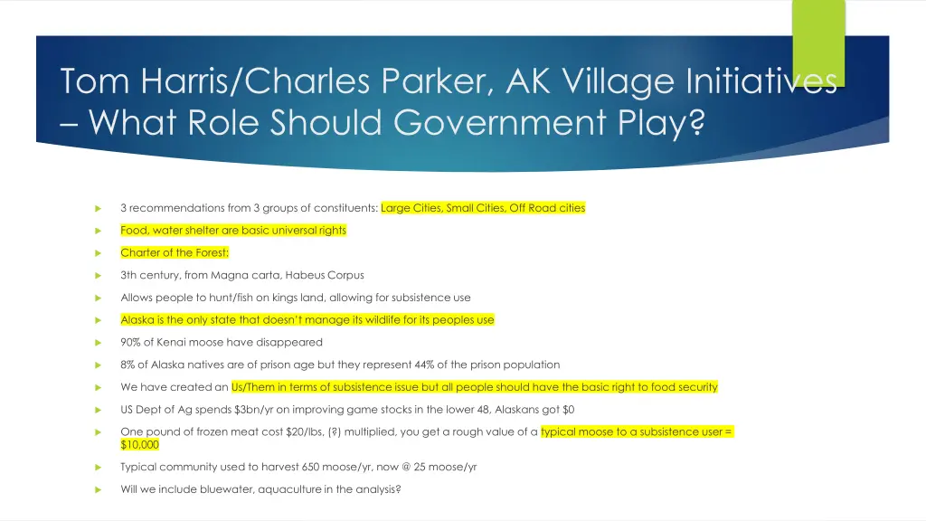 tom harris charles parker ak village initiatives