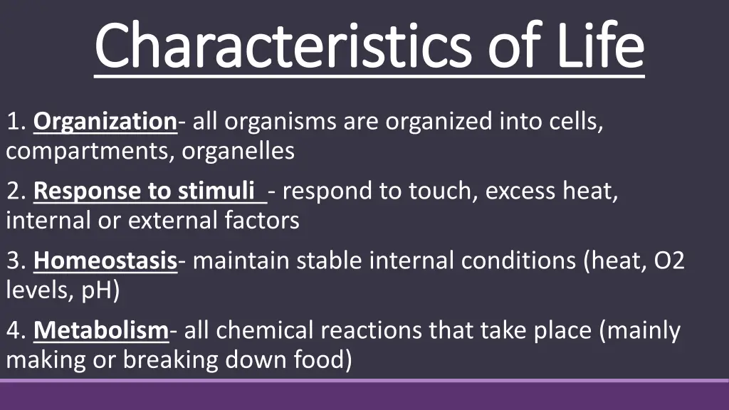 characteristics of life characteristics of life