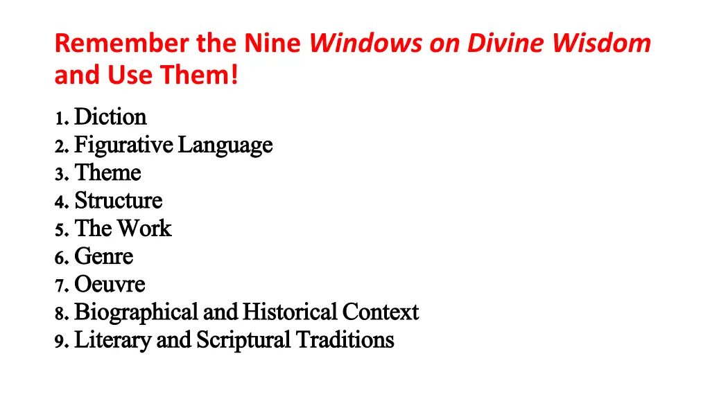 remember the nine windows on divine wisdom