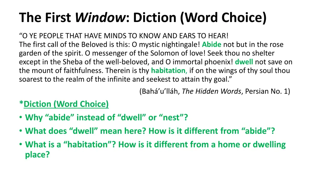 the first window diction word choice