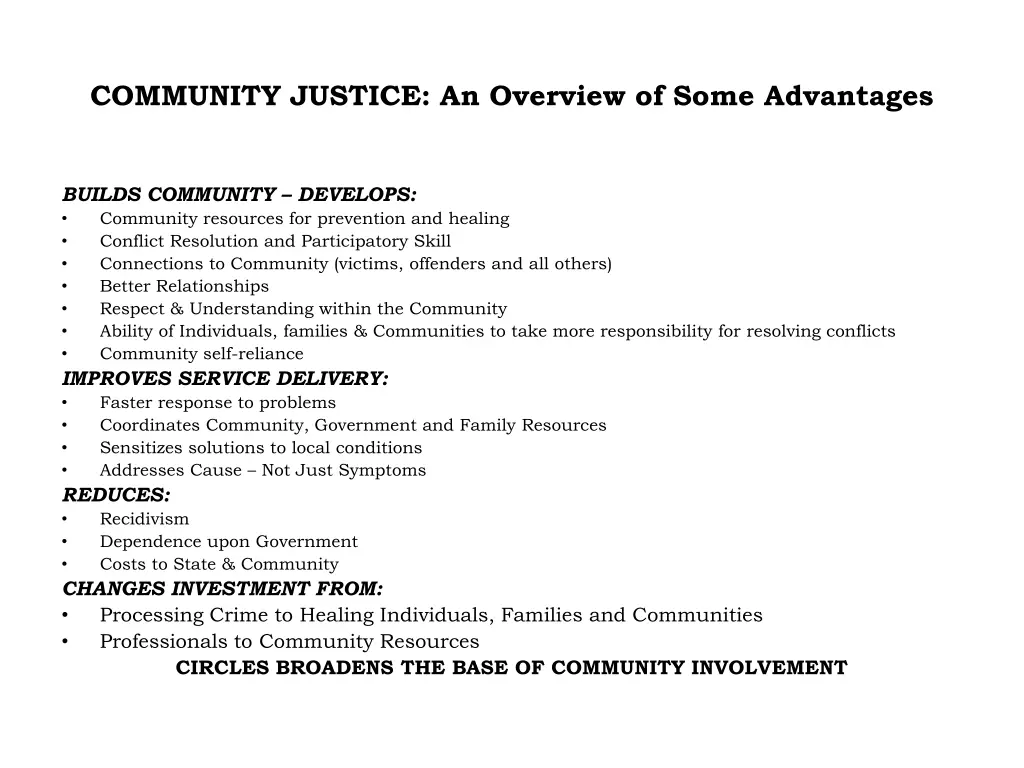 community justice an overview of some advantages