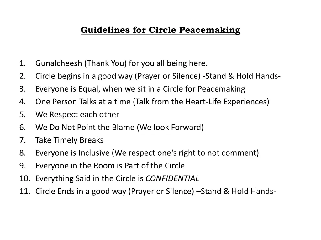 guidelines for circle peacemaking