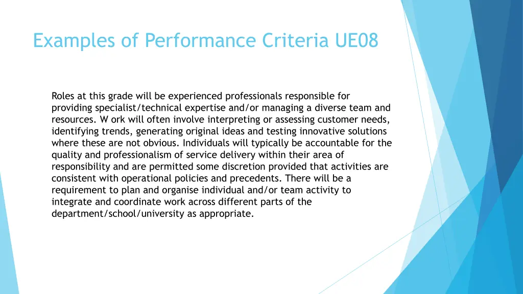 examples of performance criteria ue08