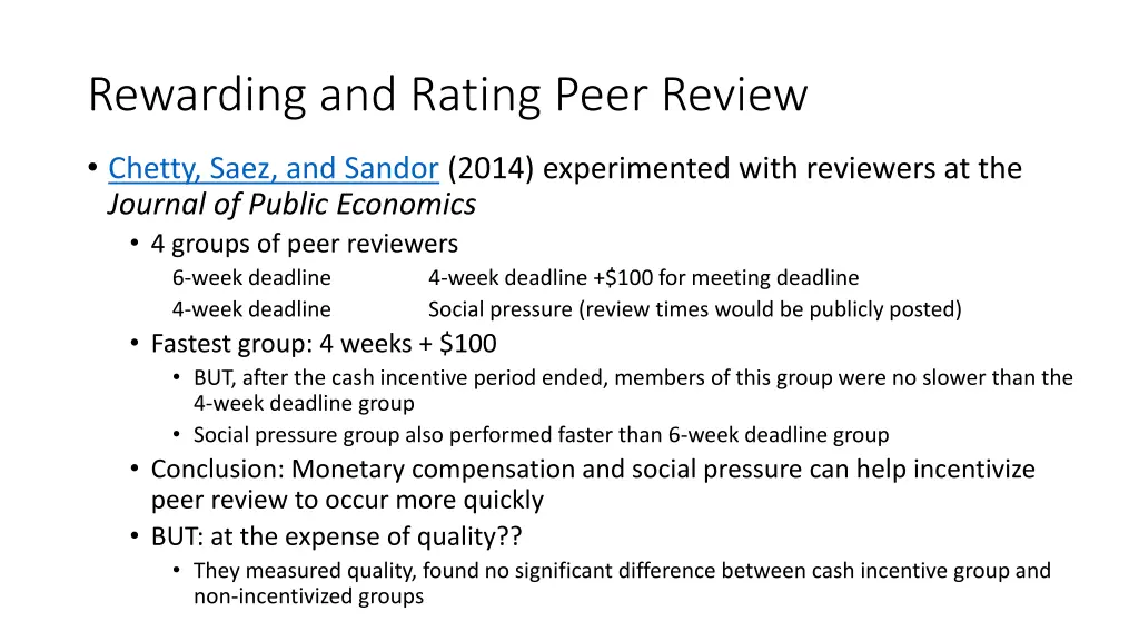 rewarding and rating peer review