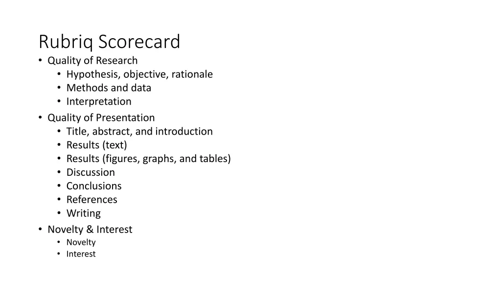 rubriq scorecard quality of research hypothesis