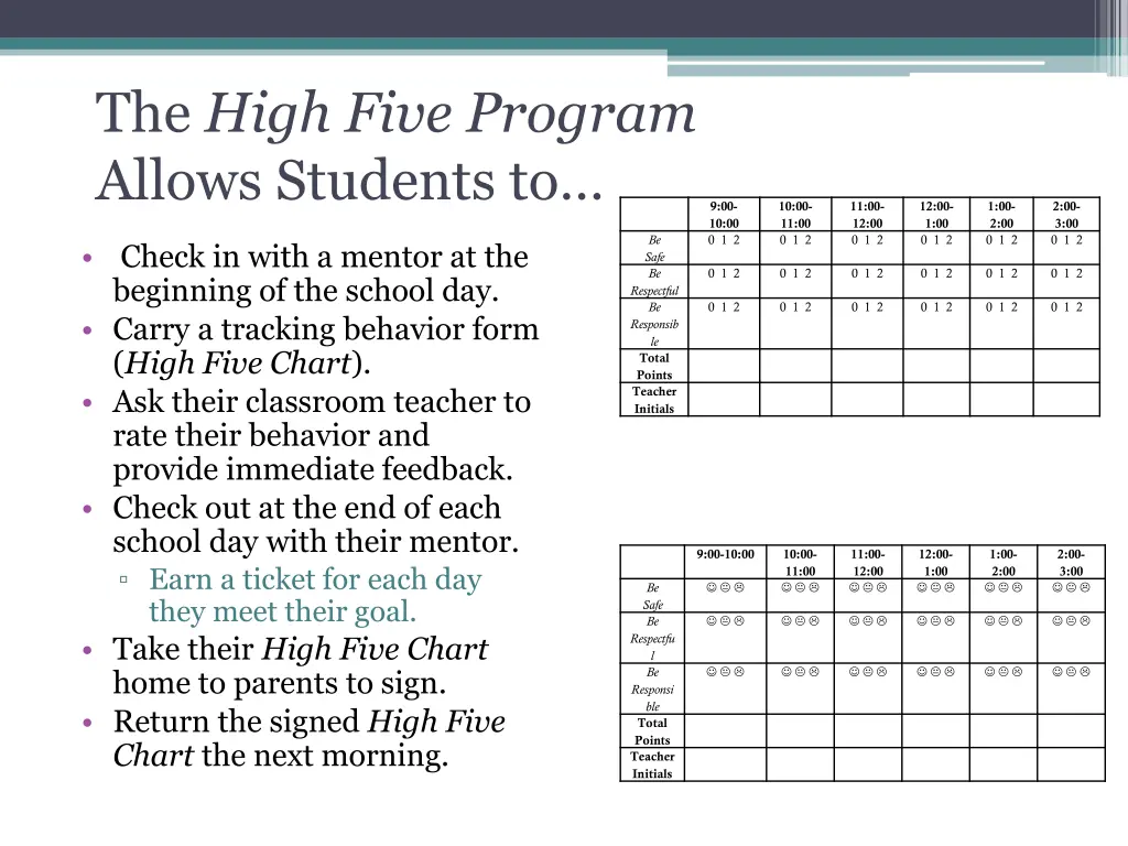 the high five program allows students to