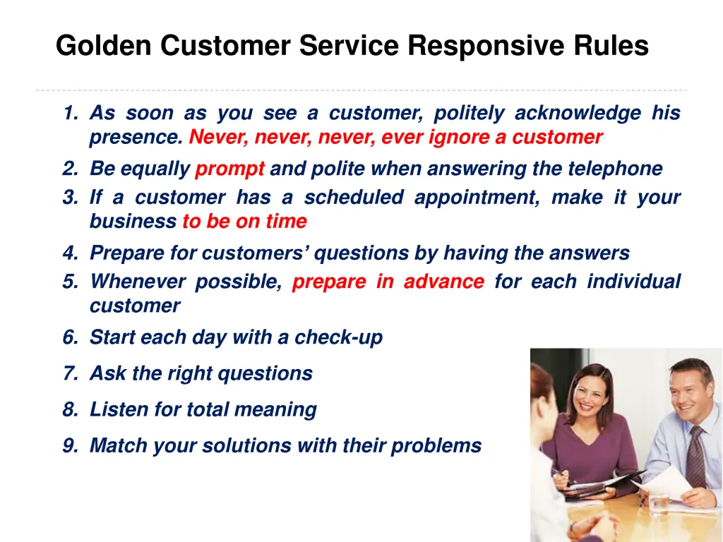 golden customer service responsive rules