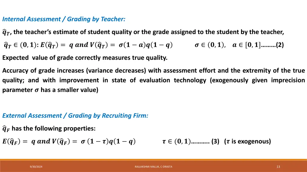 internal assessment grading by teacher