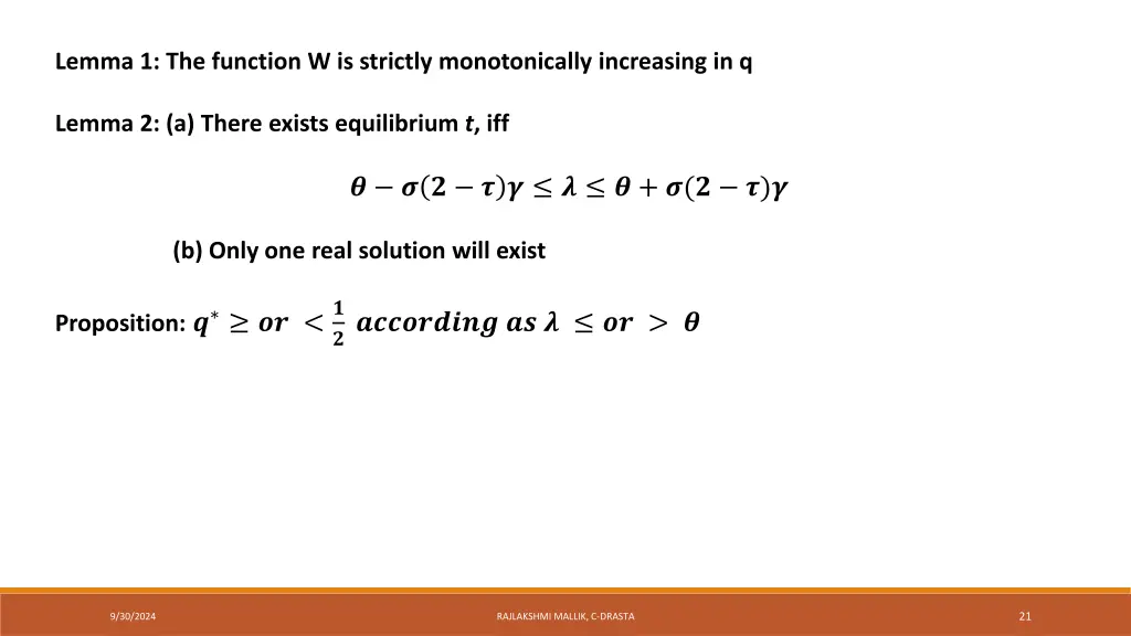 lemma 1 the function w is strictly monotonically