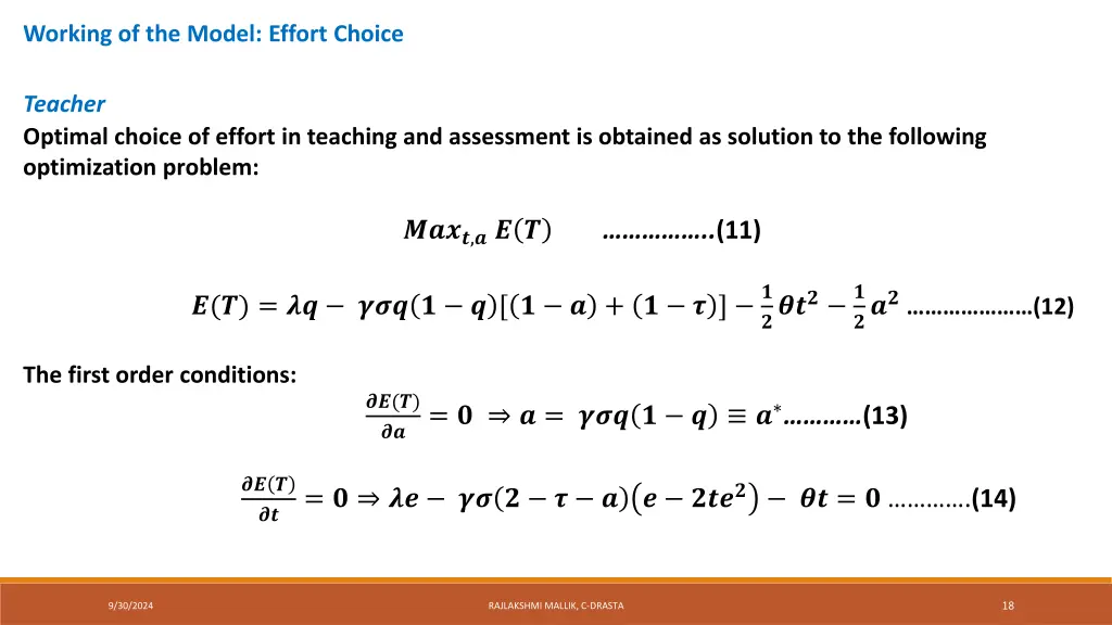 working of the model effort choice 1