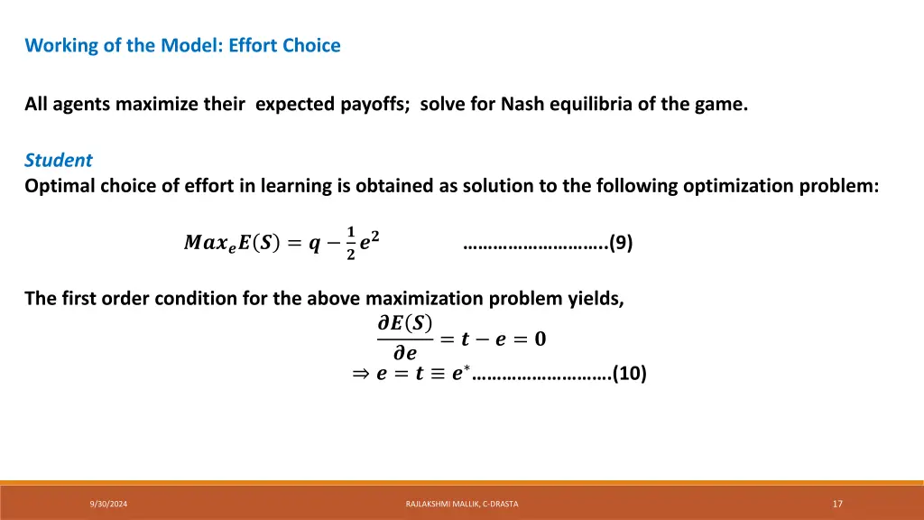 working of the model effort choice