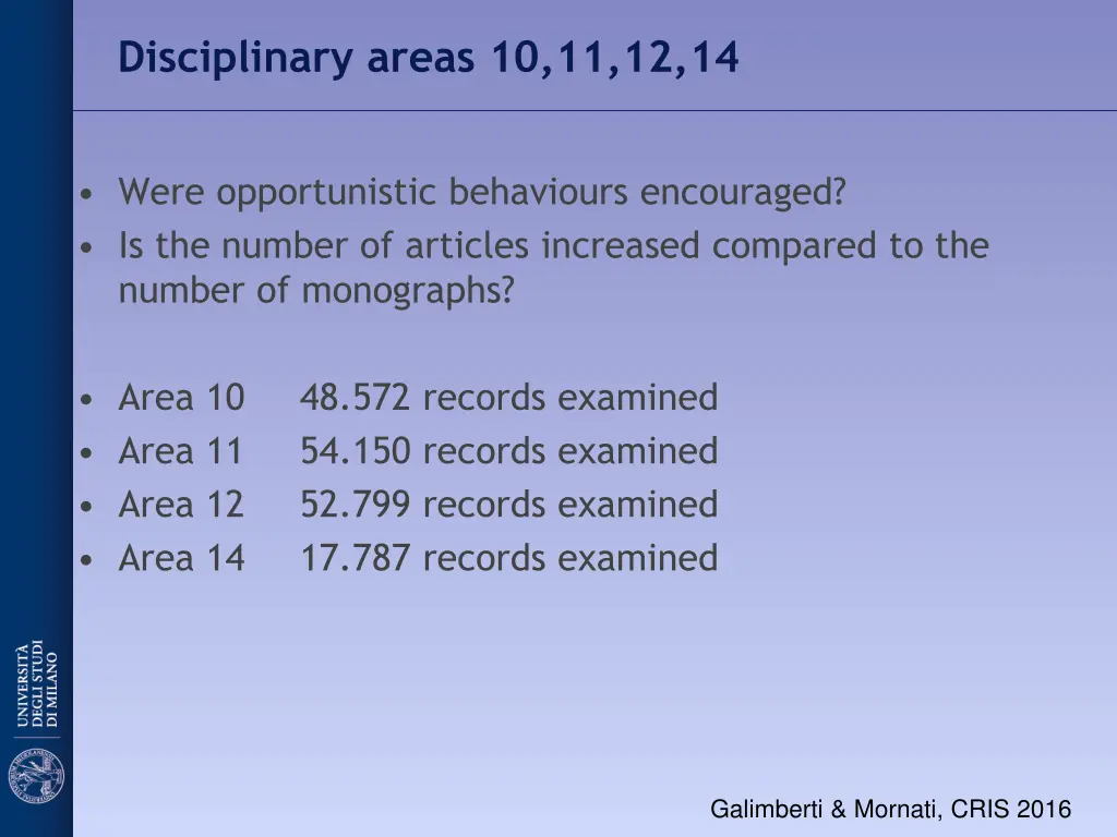 disciplinary areas 10 11 12 14