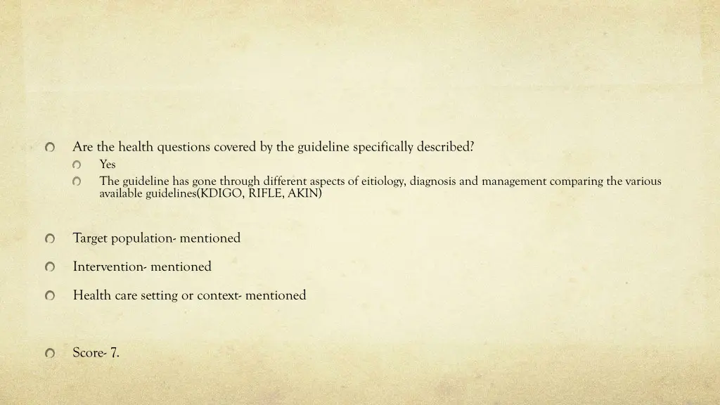 are the health questions covered by the guideline