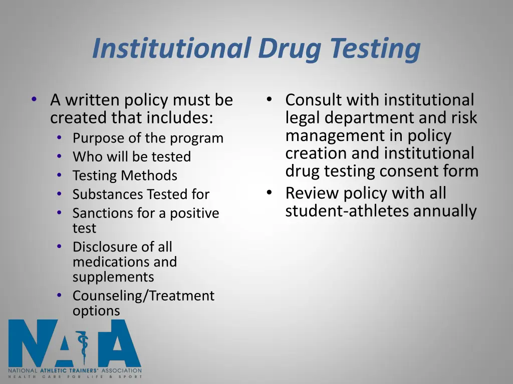 institutional drug testing