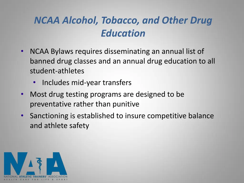 ncaa alcohol tobacco and other drug education