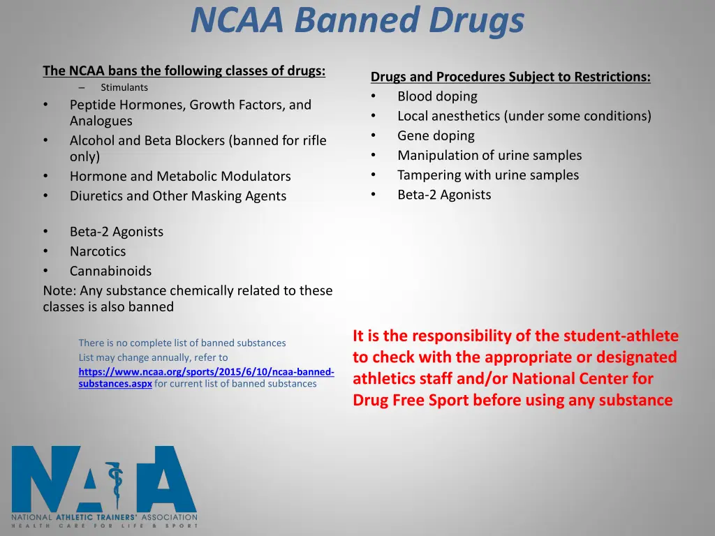 ncaa banned drugs