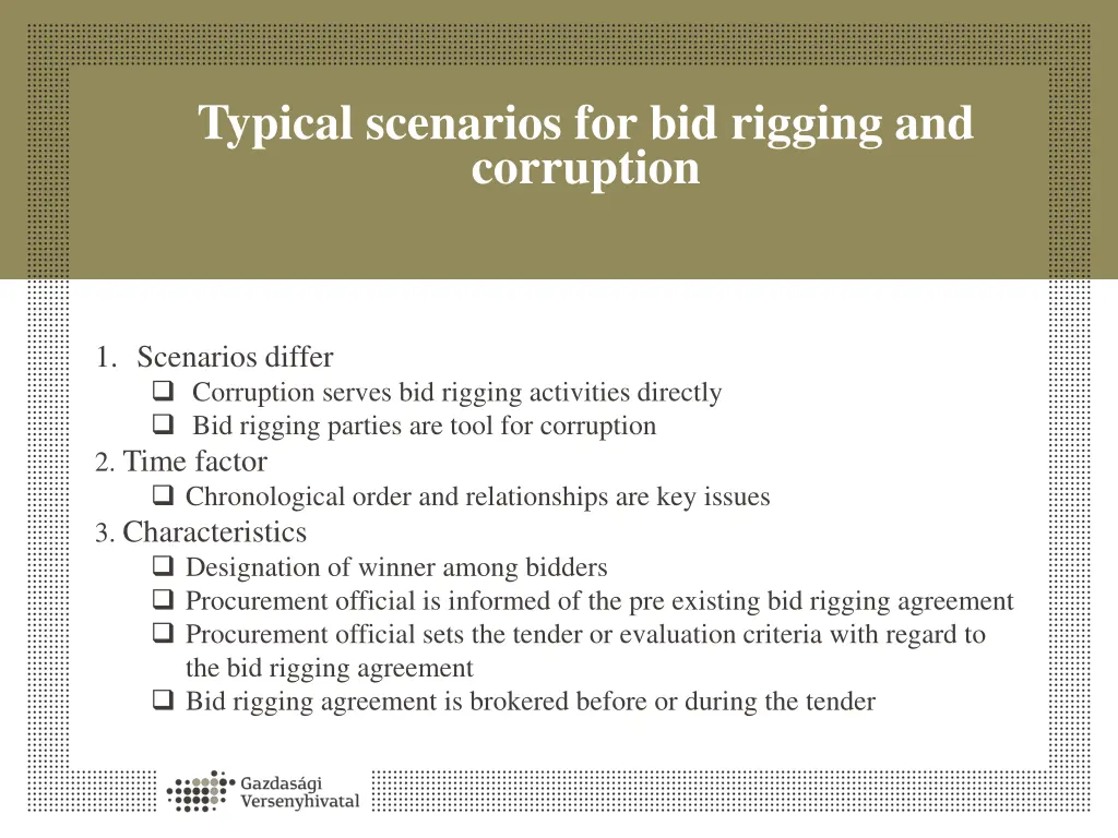 typical scenarios for bid rigging and corruption