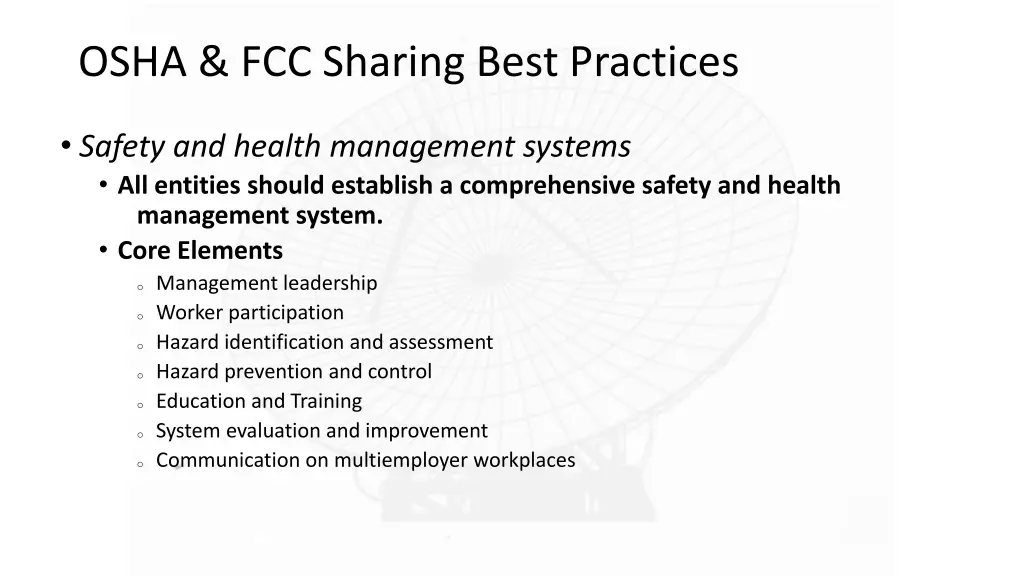 osha fcc sharing best practices