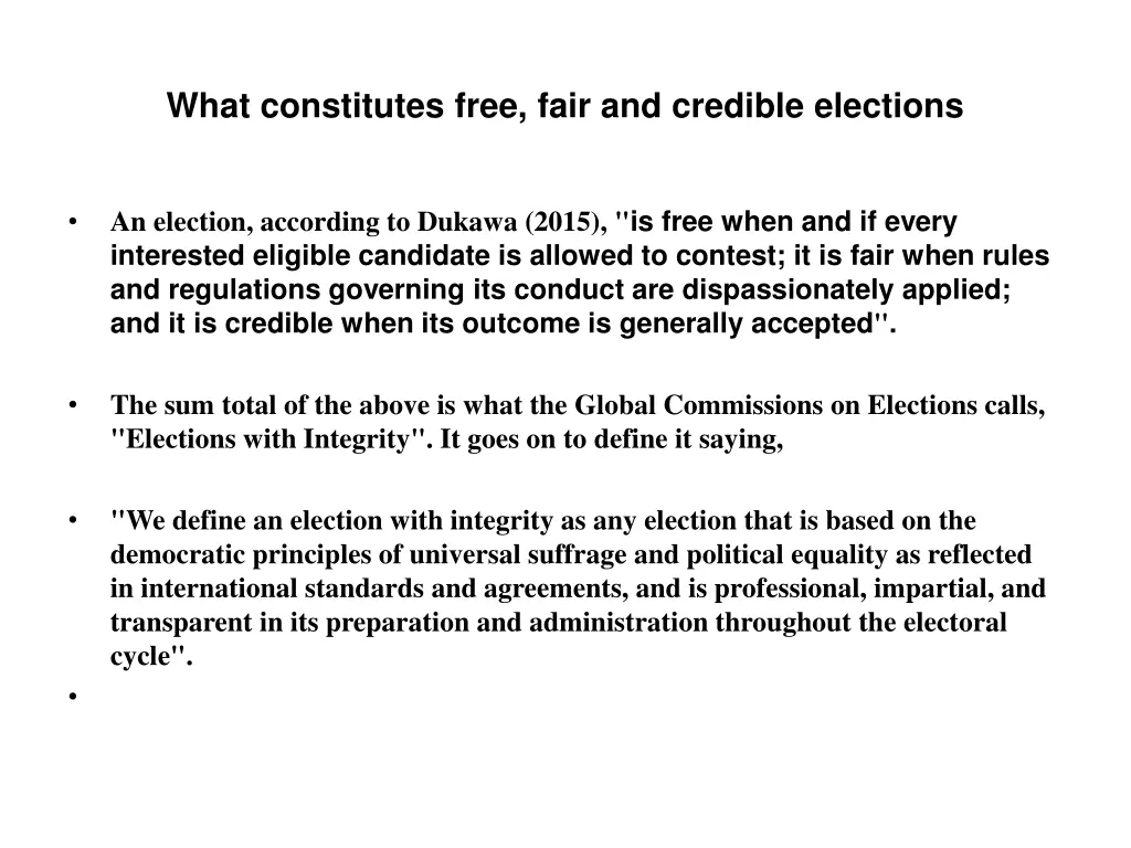 what constitutes free fair and credible elections