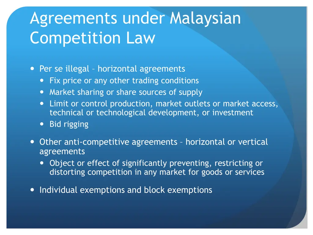 agreements under malaysian competition law