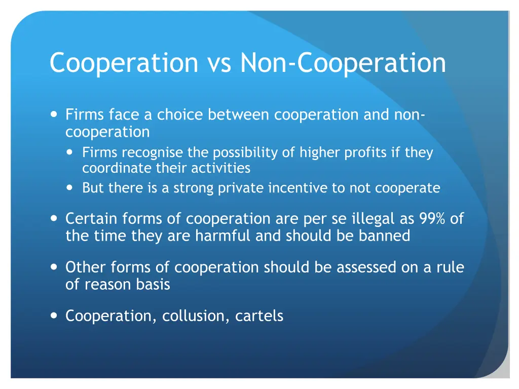 cooperation vs non cooperation